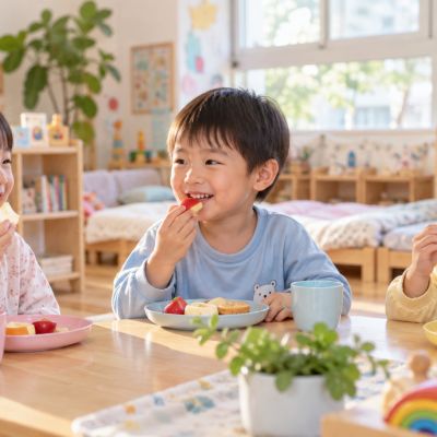 下午點心時間到，大家坐在一起開心享用。