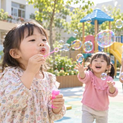 小嘴輕輕一吹，哇，我也吹出自己的泡泡了！