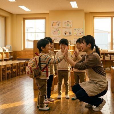 老師給認真的小幫手一個大大的讚與溫暖擊掌。