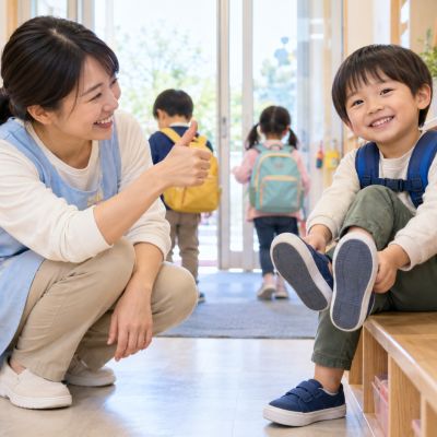老師在一旁鼓勵，孩子發現自己真的做到了。