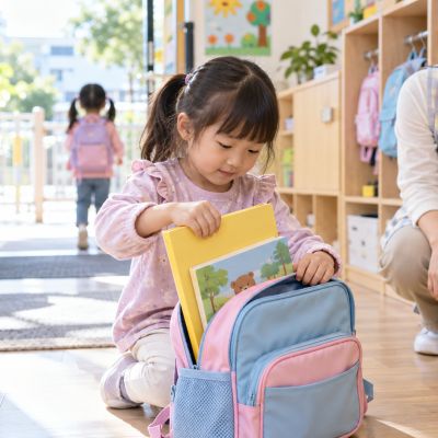 把聯絡簿平平放進書包，紙張就不會皺掉。