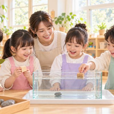 浮起來，還是沉下去：把軟木、葉片、木塊與石頭放進水中，先猜想再觀察。