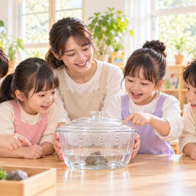 不見的水變成小水滴：觀察透明容器內側的凝結水珠，發現水的不同樣子。