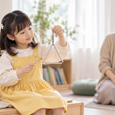 聽到聲音消失為止：敲響三角鐵後安靜等待，發現餘音會慢慢變小。