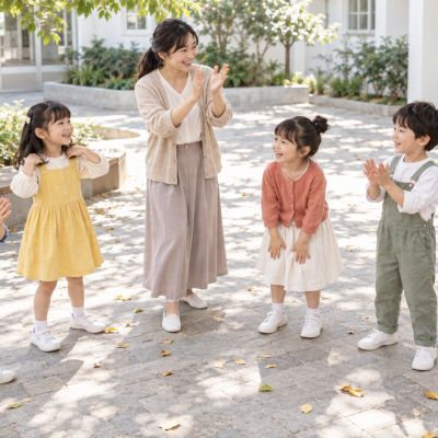 把節奏帶到戶外：在樹蔭下用拍手、拍肩、拍膝延續身體節奏遊戲。