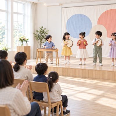 表演開始了：從觀眾席看見全班一起演奏，在同一個拍點上完成合作。