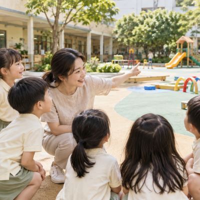 孩子們在老師身邊集合，聽著今天的闖關方式，準備一起出發。