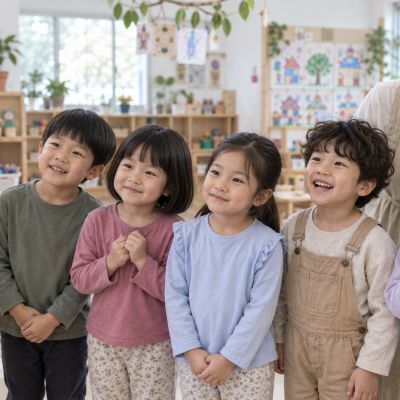 遠遠看看我們的小展：孩子退後欣賞整排作品，發現每個家的顏色和形狀都不同。