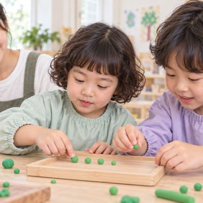 一顆一顆小豌豆：孩子比較小球大小，讓蔬菜看起來更豐富。
