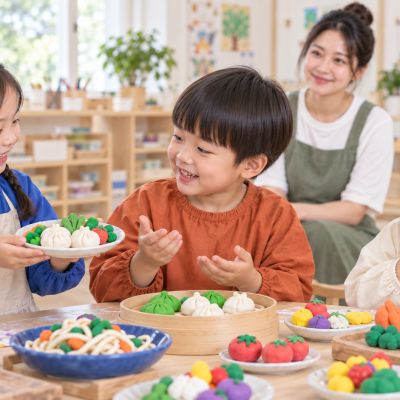 換你當小廚師：孩子輪流扮演廚師與客人，練習介紹自己的料理。