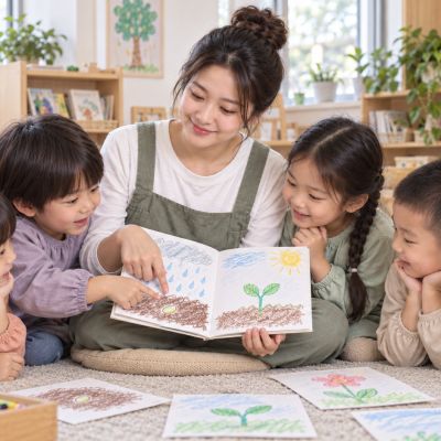 一起翻開故事：老師與孩子共讀無字圖畫書，觀察畫面怎麼一頁接一頁。