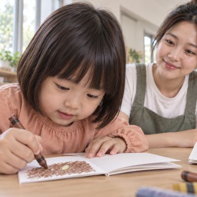 畫出第一頁：孩子在封面畫下泥土裡的小種子。