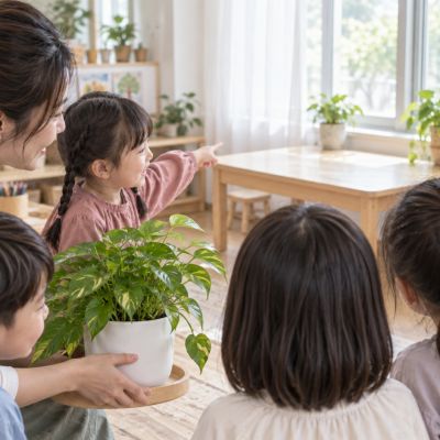 找找明亮的地方：孩子觀察窗邊的光，討論適合放盆栽的位置。