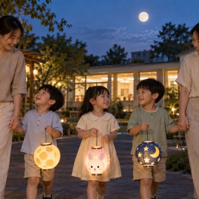 提著安全的小燈籠走過校園，感受溫柔的中秋夜色。