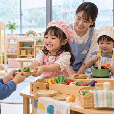 遊戲廚房開張了，今天的小小主廚忙著招待朋友。