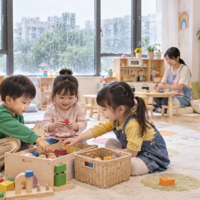 窗外下著雨，教室裡依然有滿滿的好心情。